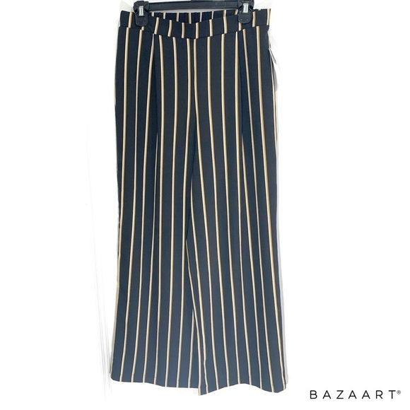 Ultra Flirt Womens Shadow Striped Wide Leg Pant Black Sz: Large - Picture 3 of 5